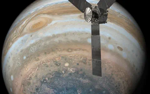 Juno Over Jupiter's South Pole (Illustration)